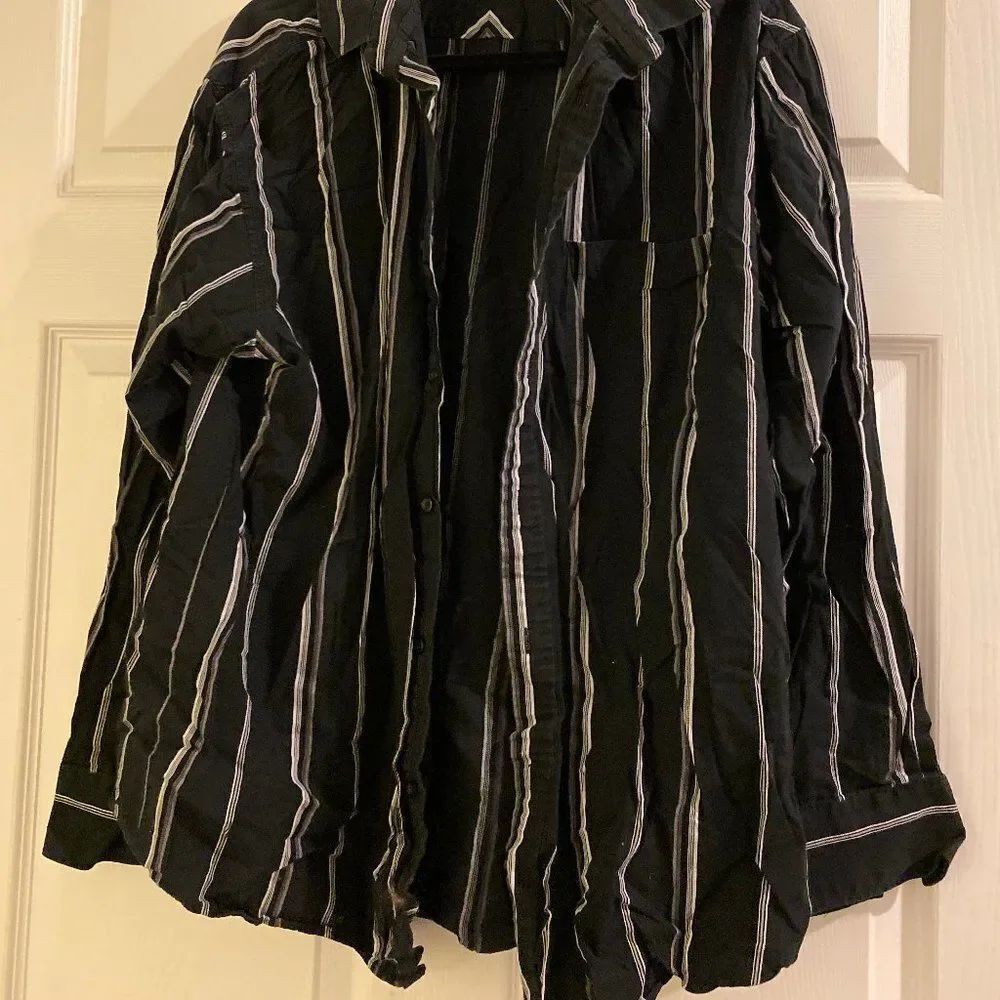 Mens Black Dress Shirt White Stripe XL Like New
